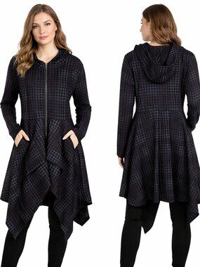 Ruti Hooded Dress S Full Zip Asymmetrical High Low Drape Avant Garde Lagenlook